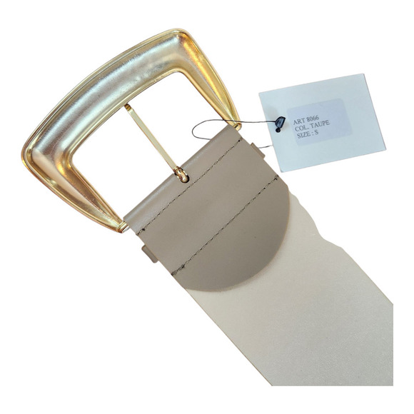 Punto Fibbia taupe women wide belt sz small leather gold buckle made Italy NWT main image 7